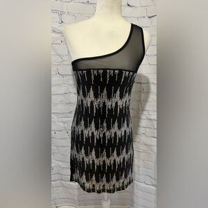 Geri C New York black sequin one shoulder dress size large